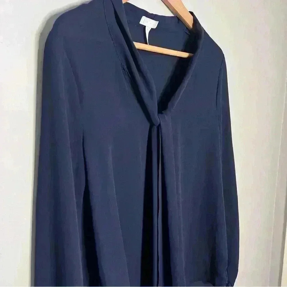 Leith Navy Blue Blouse w/Tie Front, Size S, EUC